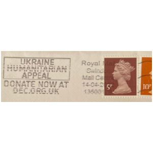 Support for Ukraibe on postmark of UK 2022