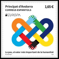 PEACE - The Highest Value of Humanity, EUROPA 2023, stamp of Andorra (Spain)