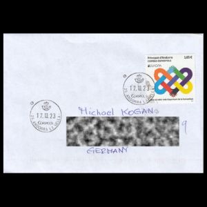 PEACE - The Highest Value of Humanity, EUROPA 2023, mailed cover from of Andorra (Spain)